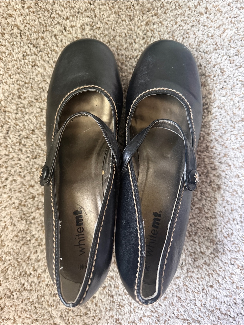 White Mountain Black Mary Jane Flats with Contrast Stitching